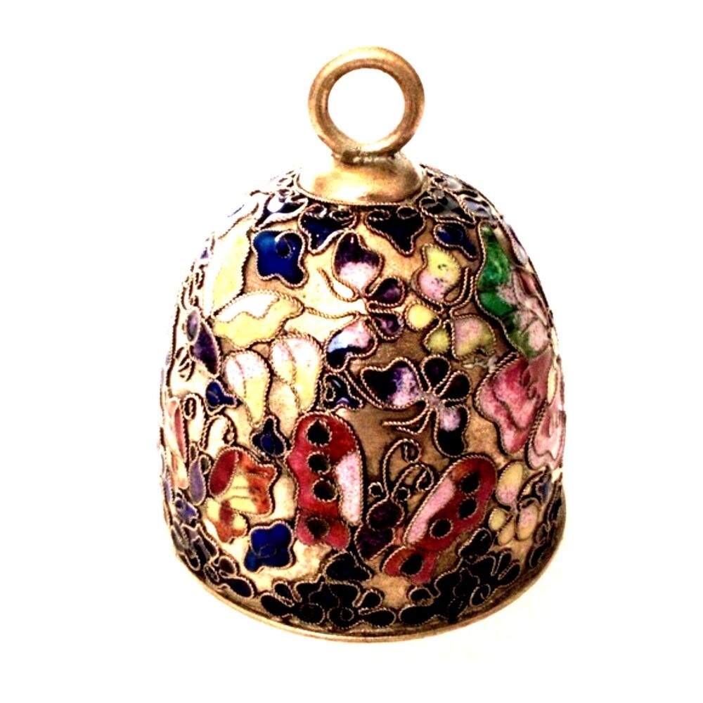 Vintage Butterfly and Flower Cloisonne Enamel Bell